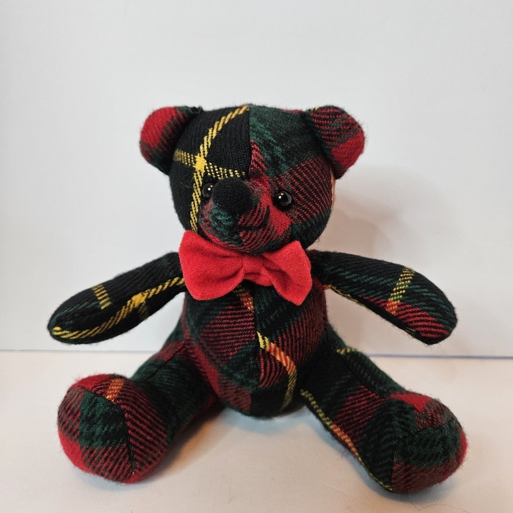 Russ Berrie & Co Tartan Plaid Teddy Bear Stuffed Animal 10" Vintage